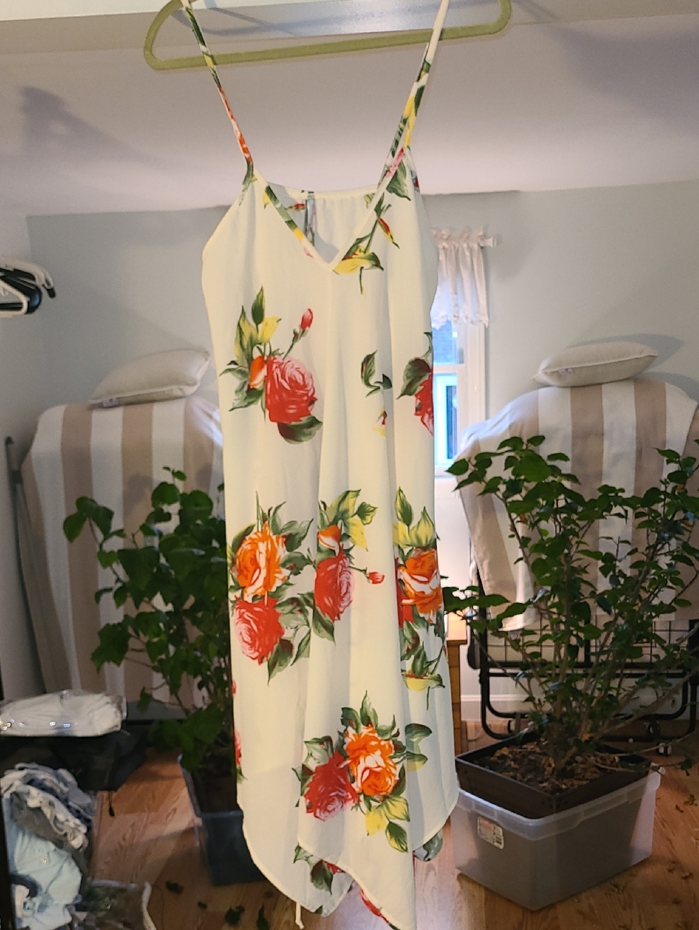 RED LOLLY Ivory Floral VNeck Dress with Red Orange Pink Roses Side Tie NWOT